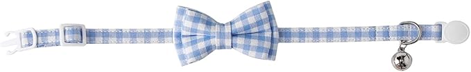 AIITLE Breakaway Cat Collar with Cute Bow Tie and Bell, Detachable Adjustable Safety Collars for Girl Cats and Boy Cats, Kittens, Puppy, Soft Stylish Plaid Patterns Cat Collars,Blue