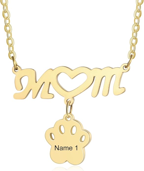 Personalized Cute Dog Cat Paw Name Necklace Forever Love Custom Heart Pendant Pet Name Necklace Gift for Pet Lovers