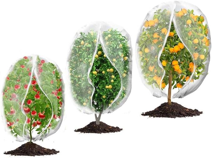 3Pcs Plant Covers from Insects, 3Size Bird Netting Barrier for Blueberry Bushes with Drawstring Zipper Mesh Garden Netting Plants Bags for Protect Fruits Tree Tomato Vegetable 2.6×3.3, 3.3×5, 4×5Ft