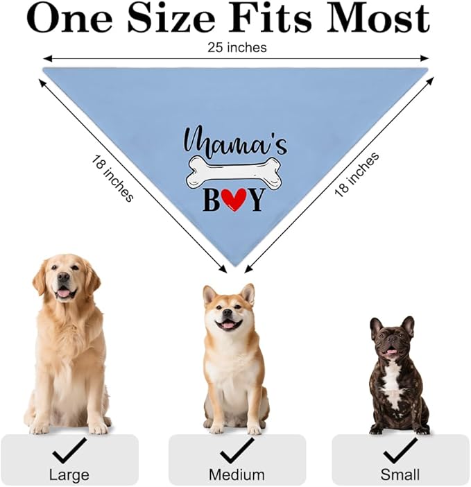 Mama's Boy Funny Dog Bandana, Valentine's Day Dog Bandana, Blue Boy Pet Scarf Accessories for Birthday Party Gender Reveal, New Pet Gifts, Mothers Day Birthday Gifts for Dogs Lovers Mom