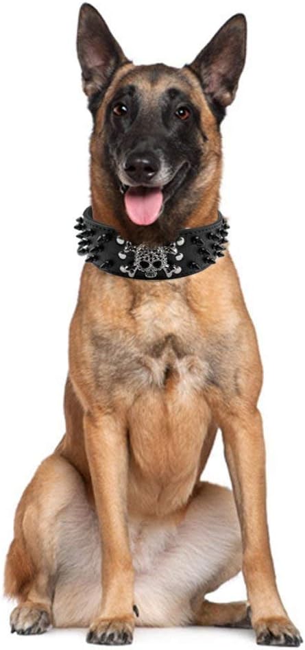 Serijoars Spiked Studded Dog Collar, PU Leather Dog Collar, Adjustable Pet Collars for Medium or Large Breed Pet (S, Gold Brown2)