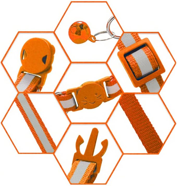 2 Pack Breakaway Cat Collars with Bells, Reflective Design and Claw Print Design, Safety Buckle, Adjustable 7.5-12.5 Inches for Kittens & Cats (Orange)