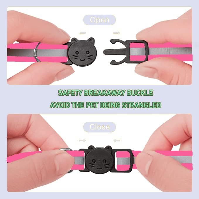 2 Pack Cat Collars Quick Release Reflective Kitten Collar with Bell & Safety Release (Dark Pink)