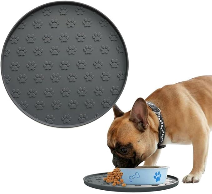 Dog Food Mats - Waterproof Silicone Dog Mat for Food and Water, Pet Food Mat with Edges, Nonslip Pet Feeding Mat for Protecting Floors (2Pack Grey)