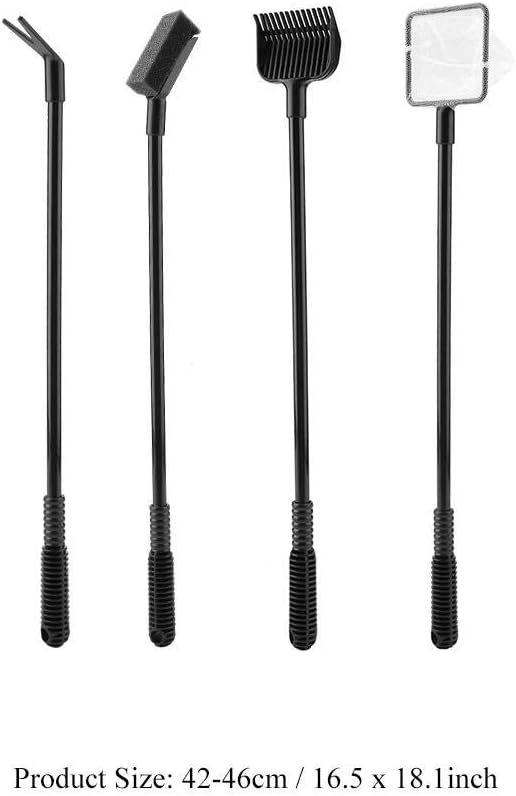 4 in 1 Portable Aquarium Cleaning Tool Set Long Handle Fish Cleaner Include Fish Net Shovel Sponge Brush Plant Fork