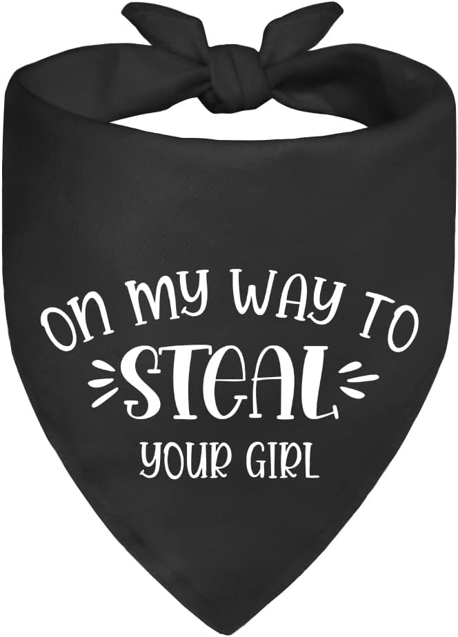 On My Way to Steal Your Girl Black Dog Bandana, Funny Pet Scarf Accessories for Gender Reveal, Dogs Scarf Classical Printing Decor, Christmas Birthday Gifts for Puppy Mom Dad Pet Owners