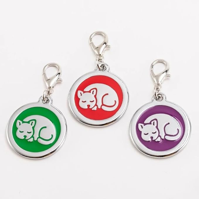 Personalized Pet ID Tags for Kittens and Cats - Custom cat Name tag and ID tag for Collar (Pink, Sleeping Cat Round-Small)