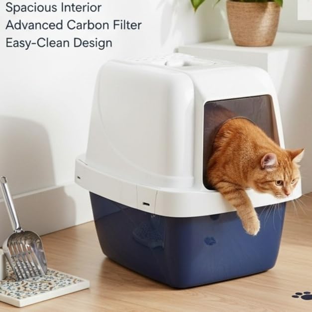 Large sifting Hooded Enclosed cat Litter Box, semi-Closed pet Litter Container with sifting Tray