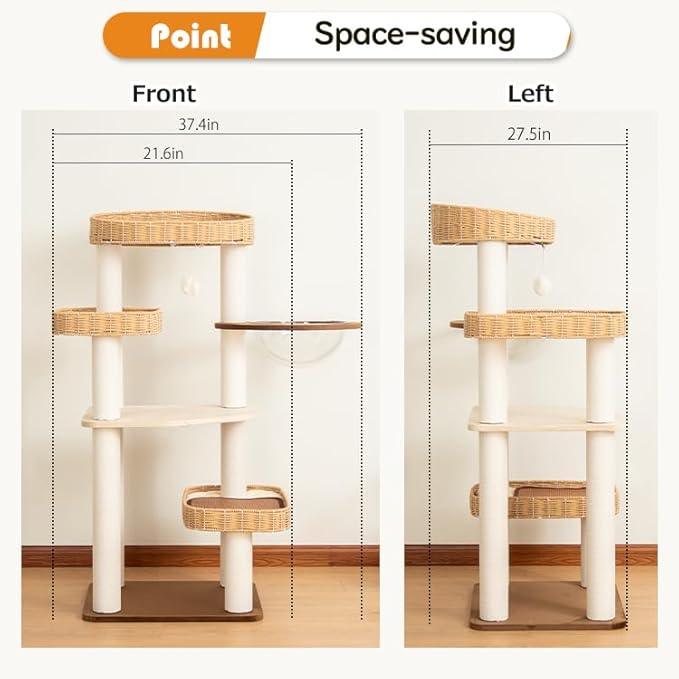 Modern Cat Tree for Large Cats, 48-Inch Tall Cat Tree Tower with Wide Shelves Cotton Scratching Posts, Super Sturdy Base, Cozy Perches, and Interactive Toys for Indoor