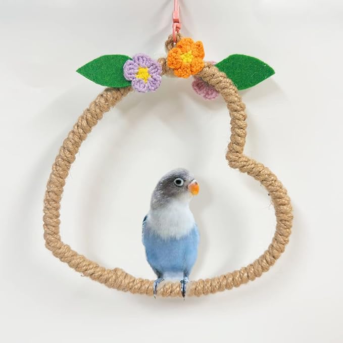 La La Pet® Bird Rope Swing with Hanging Hook Bird Rope Perch Bird Swing Perch Bird Perch Stand Bird Cage Toy for Parrot Budgie Parakeet Cockatiel Cockatoo Conure Heart