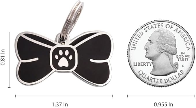 Two Tails Bowtie Pet ID Tag, Personalized Dog Name Tag with Custom Engraving, Stylish Collar Charm for Dogs & Puppies, Durable Brass with Silver Plating, Cute Pet Accessory for Collars & Harnesses