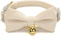 Soft Corduroy Cat Collar, Plaid Pattern, with Bell and Bowtie, Safety Breakaway Clasp, Adjustable for Kitten and Cats White Color.