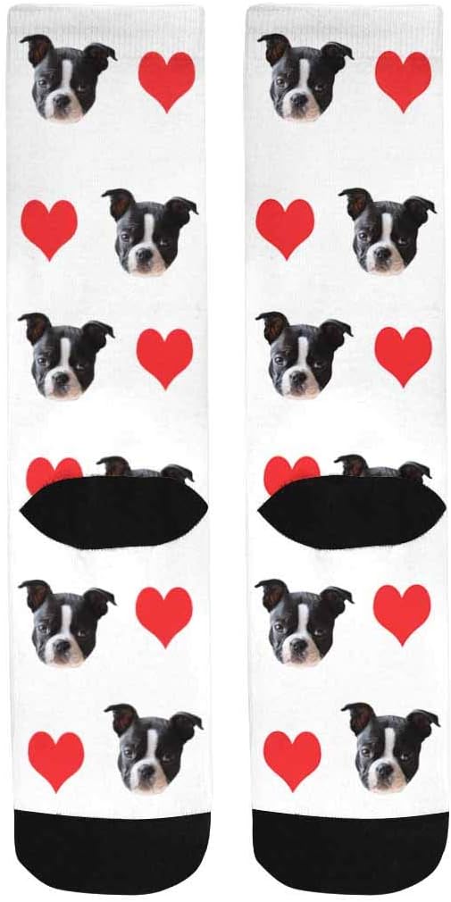 Custom Face Socks, Personalized Dog Lover Pet Photo Picture on Socks Unisex Athletic Crew Socks for Men Women