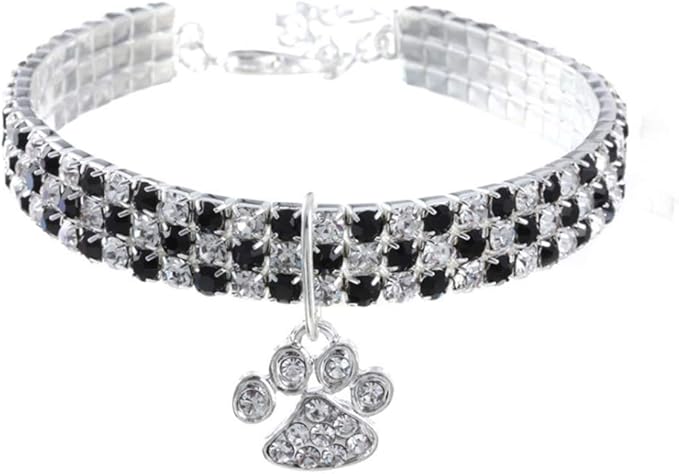 Pet Collar with Diamonds, Adjustable Crystal Diamond Elastic Heart Claw Pendant Wedding cat and Dog Small pet Necklace Jewelry