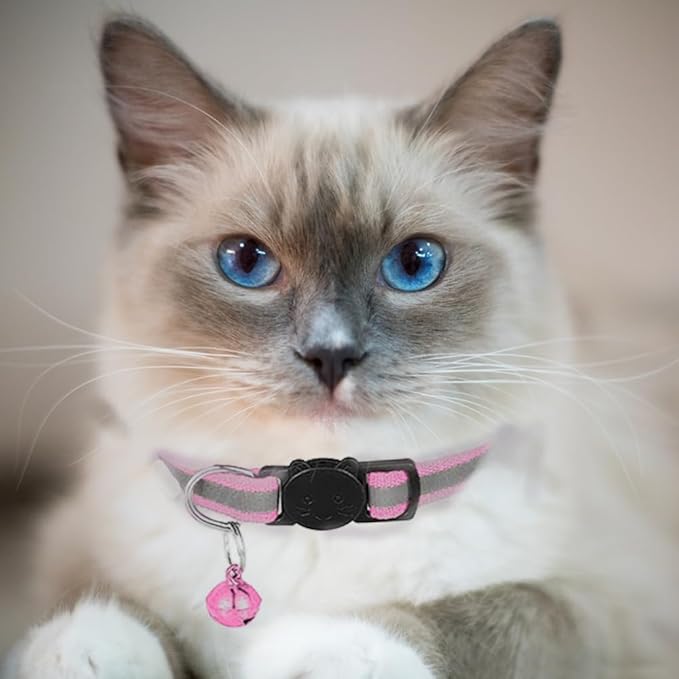 2 Pack Cat Collars Quick Release Reflective Kitten Collar with Bell & Safety Release (Light Pink)