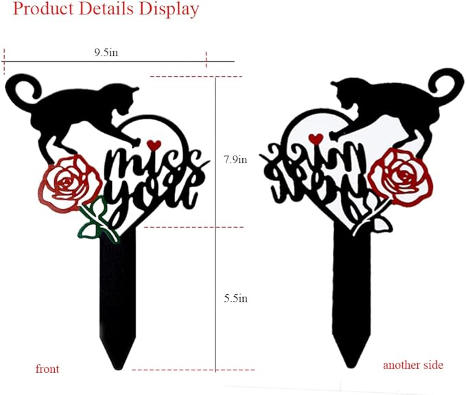 Memorial Grave Markers Metal Pet Memorial Stake Cat Memorial Sign,Miss You Sign Pet Plaque Burial Stake for Cemetery Garden Yard Outdoor Grave Decor