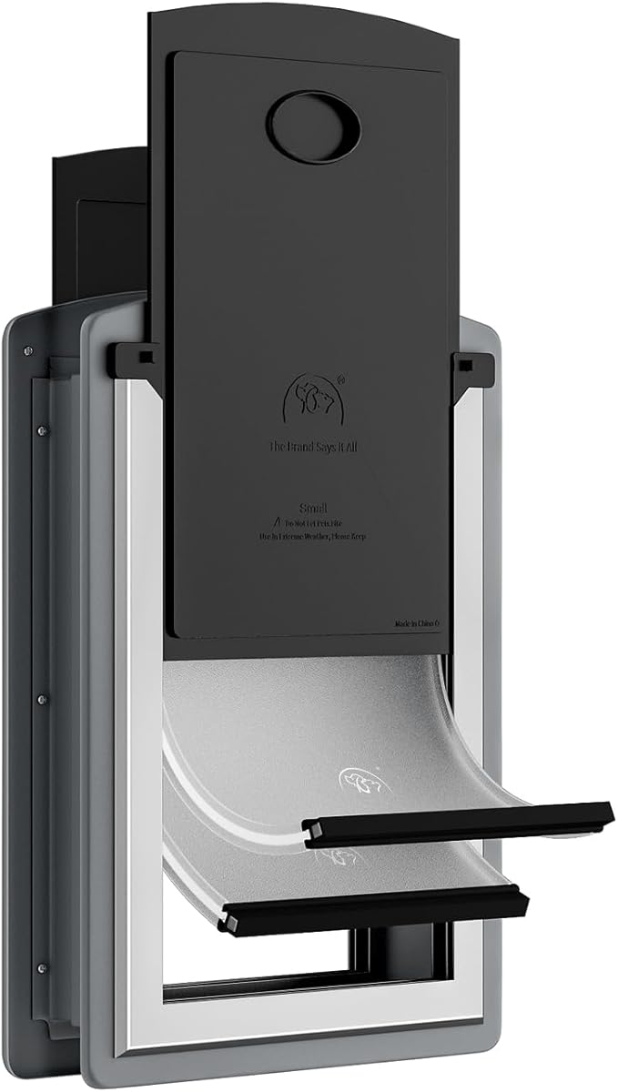 MAVRICFLEX Cat Door for Door, All-Stainless Steel Frame Cat Door with Double Soft Flaps and 2 Sliding ABS Panels for Doors, Easy to Install, Perfect for Cats and Small Dogs Under 15 LBS, Gray