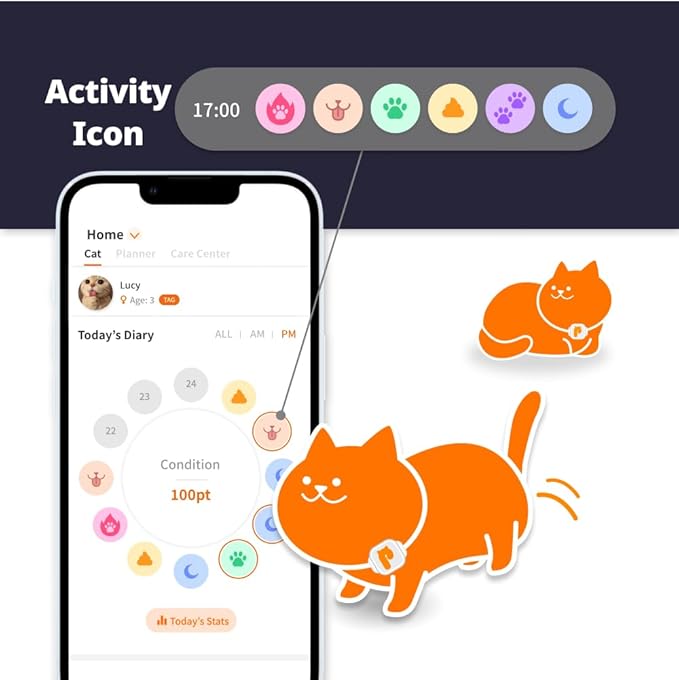 LavvieTAG with 2 Straps Smartwatch for Cat Intelligent ID Tag Light (0.01lbs) Monitor Kitten Collar Activity Analysis Heath Care Calrorie Measurement App Integration Felines Fitness Tracker