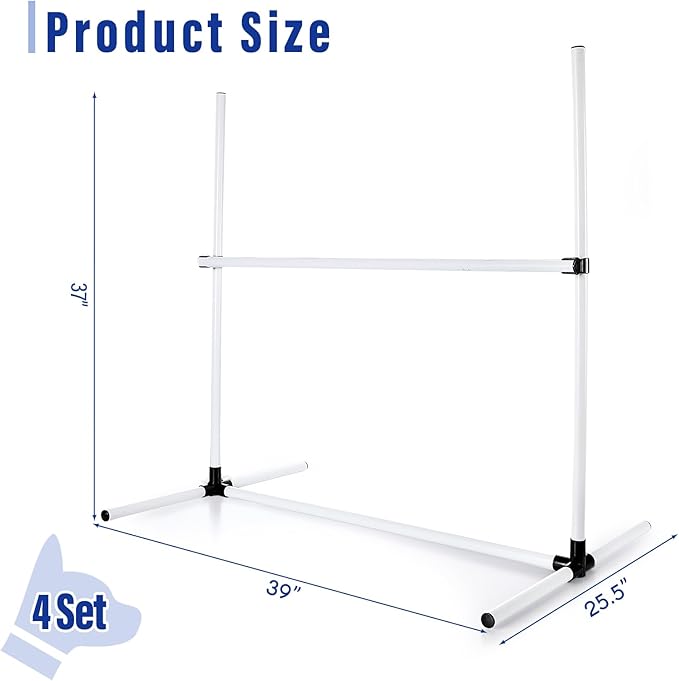 Shappy 4 Pieces Dog Agility Equipment with Adjustable Height Jump Bars Adjustable Dog Agility Jumps with Carry Bag Exercise Jumping Hurdles for Indoor Outdoor Course Game(White)