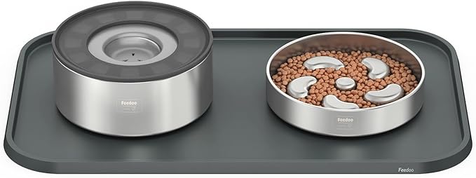 Pet Feeding Mat [Warped Resistant Raised Edge], Water-Proof Silicone Placement for Food Water Bowls, Anti-Slip Base Protect Floor, BPA-Free&Dishwasher-Safe [23.5x13.5inch Large, Gray]