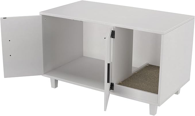 GDLF Modern Wood Pet Crate Cat Washroom Hidden Litter Box Enclosure Furniture House as Table Nightstand with Scratch Pad,Stackable (White)