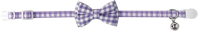 AIITLE Breakaway Cat Collar with Cute Bow Tie and Bell, Detachable Adjustable Safety Collars for Girl Cats and Boy Cats, Kittens, Puppy, Soft Stylish Plaid Patterns Cat Collars,Purple