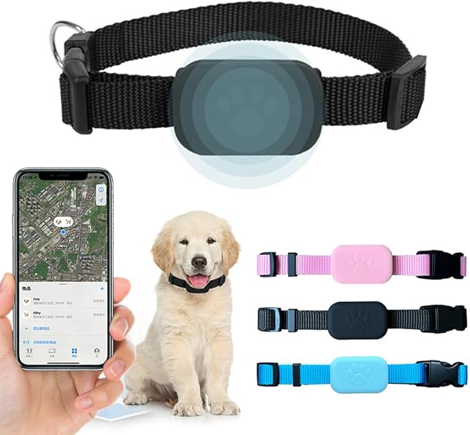 PawsPath Pet GPS Tracker Collar, Unlimited Range Waterproof Cat Dog Anti-Lost Device Smart Locator Tracking GPS Tracker Collar for Apple iOS FindMy (Black, Small)