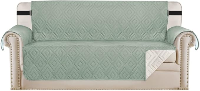 H.VERSAILTEX Reversible Sofa Slipcover Furniture Protector Water Resistant 2" Elastic Straps Sofa Cover Couch Covers Pets Fit Sitting Width Up to 78" (Oversized Sofa: 86" x 132", Desert Sage/Beige)