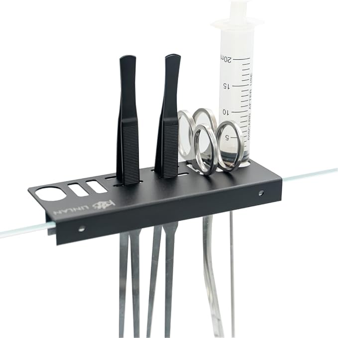 LINLAN Aluminum Aquarium Tool Holder - Fish Tank Accessories Organizer for Rimless Aquariums, Maintenance Tools, Tweezers, Tongs, Water Plants Accessories & Aquarium Supplies（Black）