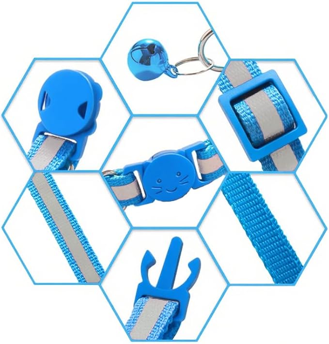 2 Pack Breakaway Cat Collars with Bells, Reflective Design and Claw Print Design, Safety Buckle, Adjustable 7.5-12.5 Inches for Kittens & Cats (Sky Blue)