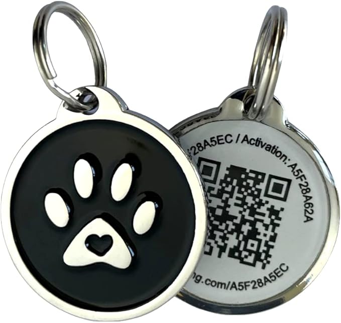 Pet Dwelling QR Code Pet ID Tag – Smart Dog & Cat ID Tags for Pet Safety, Free Personalized Online Profile, Instant Scan Alerts, AI Insights (Black Paw)