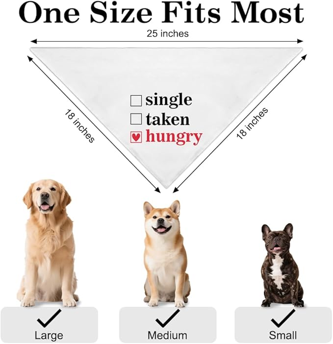 Funny Valentine's Day Dog Bandana, Single Taken Hungry Checklist Dog Bandana, Single Party Pet Scarf Accessories for Dogs Boys Girls Puppies, Cute Valentine's Birthday Gifts for Pet Mom Dad