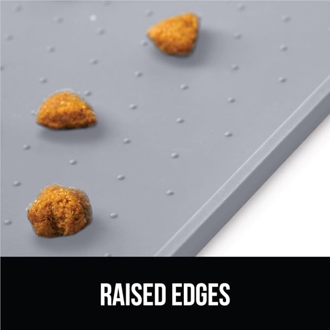 GORILLA GRIP 100% Waterproof Raised Edge BPA Free Silicone Pet Feeding Mat, Dog Cat Food Mats Contain Spills Protects Floors, Placemats for Cats, Dogs Water Bowl, Pets Accessories 16x10, Light Gray