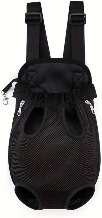 Pet Dog Carrier Backpack, Portable Breathable Mesh Chest Carrier, Polyester Woven Double Shoulder Pet Bag for Outdoor Adventures (Black, Large)