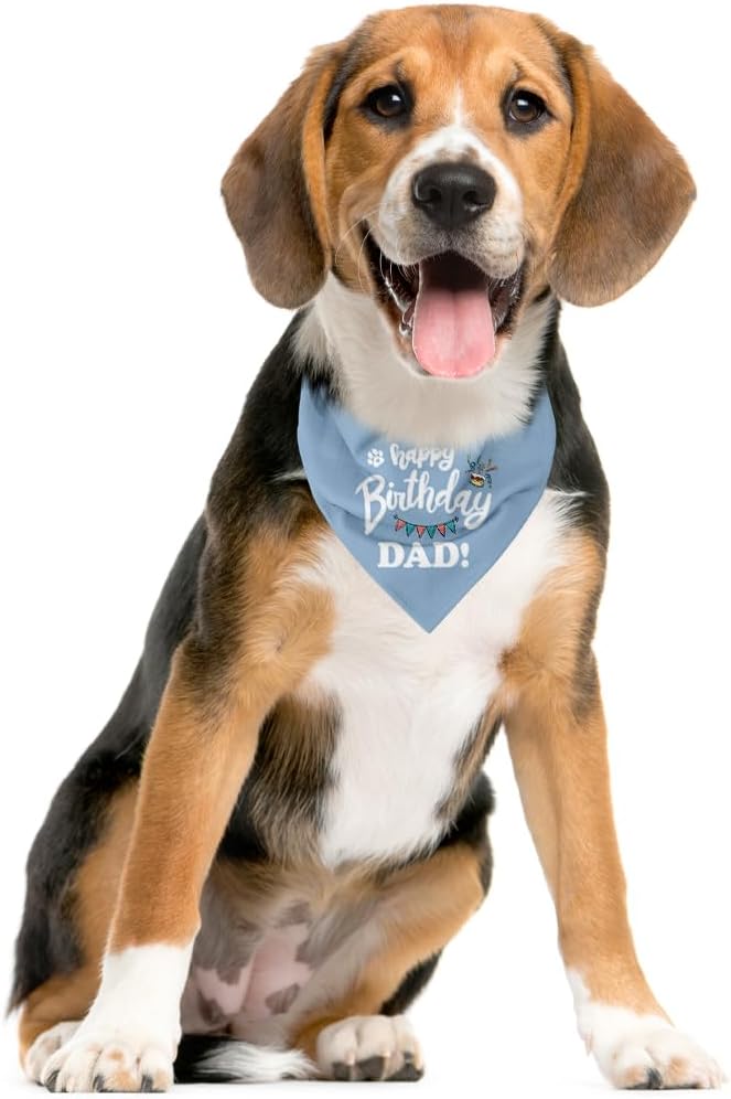 Happy Birthday Dog Bandana, Blue, Letter Print, 25 x 17 inch, Flannel, Bandana Neck, Dog, Kid, Modern, Unisex, Birthday, All Seasons