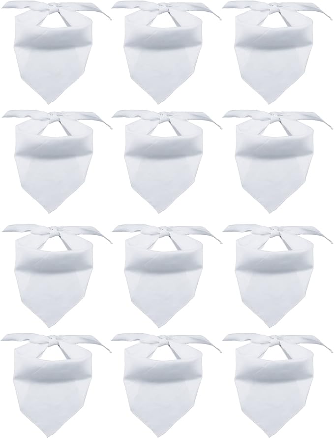 12 Pieces Sublimation Pet Bandanas White Heat Transfer Triangle Dog Scarf Blank Big Washable DIY Polyester Dog Bibs Kerchief Apparel Accessories for Dogs Puppy Cats (White-12Pack)