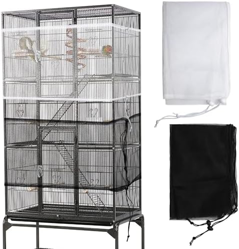 2 Pack Bird Cage Seed Catcher Guard, Bird Cage Cover,Heavy Duty Adjustable Nylon Mesh Netting Seed Catche for Parrot Parakeet Macaw African(XL-118’’*14.9’’)