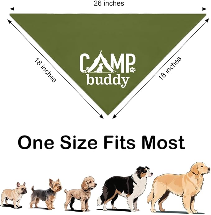 Camp Buddy Green Dog Bandana, Funny Puppy Scarf Photo Prop for Explore Outdoor Adventure Hiking Camping Mountain, Unique Gifts for Dog Lover, for Ranger, Pup Scouts Bandana