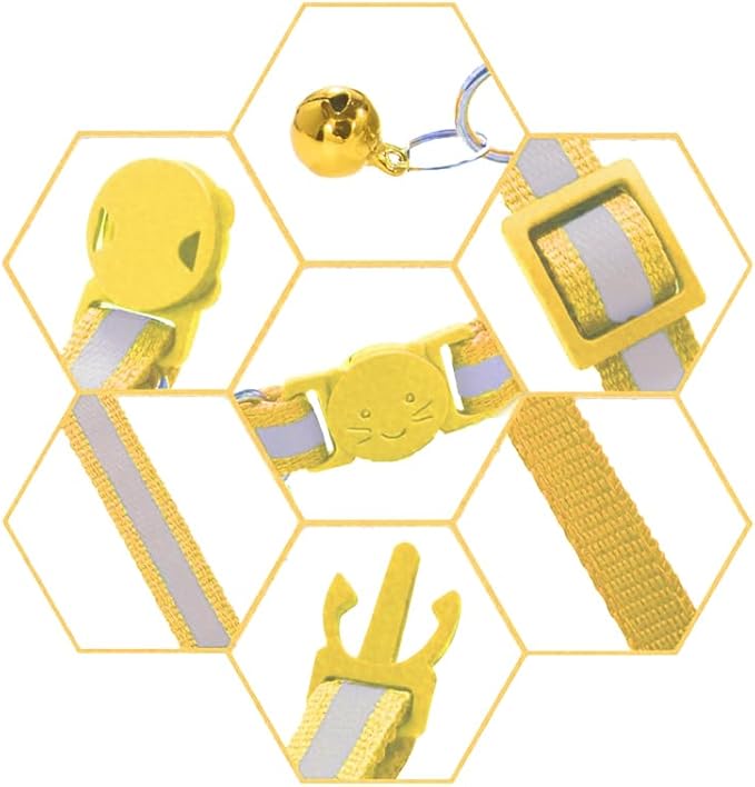 2 Pack Breakaway Cat Collars with Bells, Reflective Design and Claw Print Design, Safety Buckle Kitten Collars Adjustable from 7.5 to 12.5 Inches (Yellow)