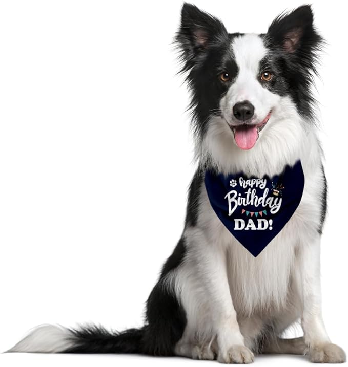 Happy Birthday Dad Dog Bandana, Dad's Gift Dog Bandana, Pet Scarf Accessories, Printed Dog Bandanas Gift for Dog Birthday Party, Dog Bandana Gift for Small Medium Dog (D64)