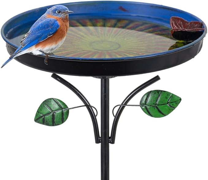 DREAMSOUL Vintage Bird Bath with Vivid Leaves, 38 Inch Tall Birdbath with Stake, Metal Freestanding Bird Bath for Outside Garden Yard Decor