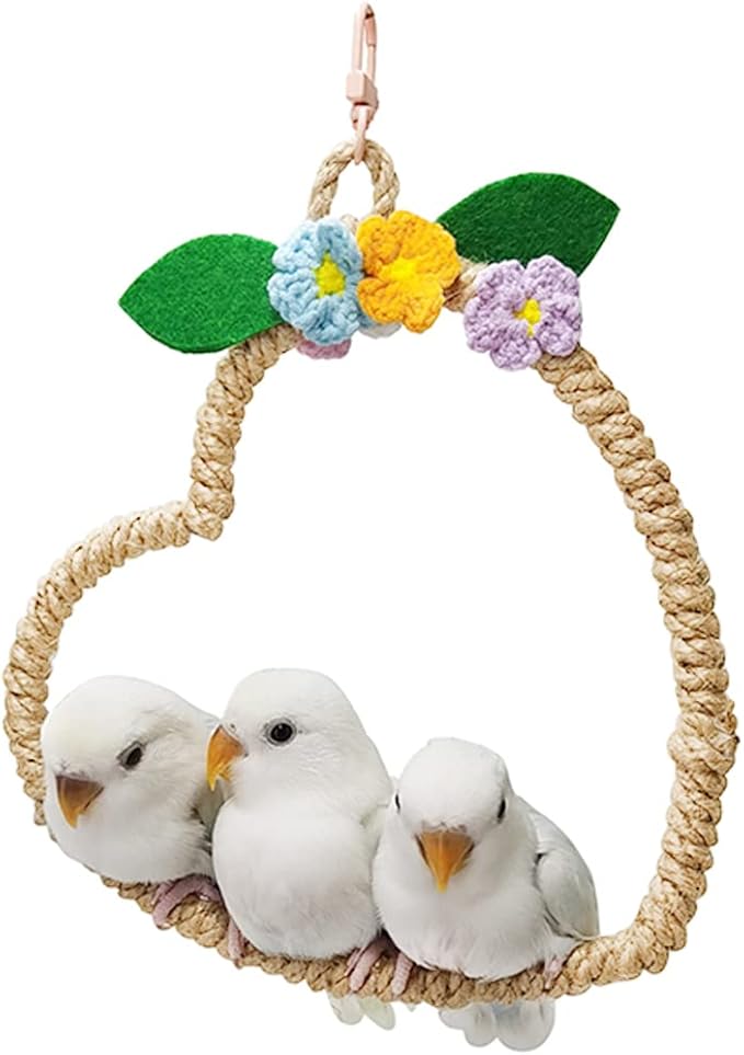 La La Pet® Bird Rope Swing with Hanging Hook Bird Rope Perch Bird Swing Perch Bird Perch Stand Bird Cage Toy for Parrot Budgie Parakeet Cockatiel Cockatoo Conure Heart