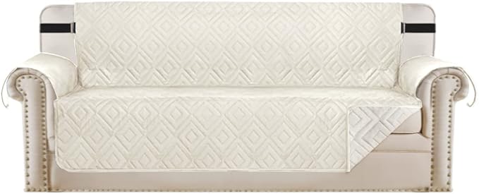 H.VERSAILTEX Reversible Sofa Slipcover Furniture Protector Water Resistant 2" Elastic Straps Sofa Cover Couch Covers Pets Kids Fit Sitting Width Up to 78" (Oversized Sofa: 86" x 132", Ivory/Beige)