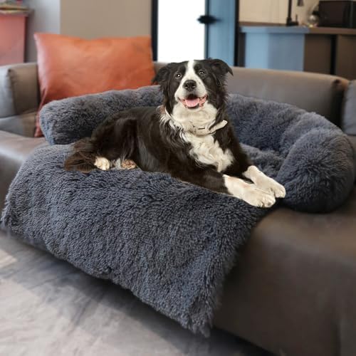 Tinaco Calming Dogs/Cats Bed Mats, Dog Pad Washable Removable Couch Cover, Plush Long Fur Mat for Pets, Waterproof Lining, Perfect for Small, Medium and Large Dogs and Cats (Navy Blue, 53"x39")