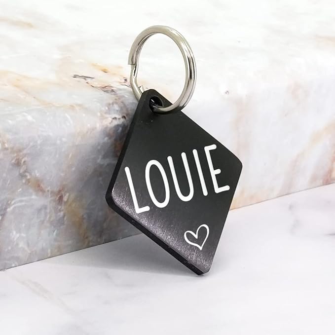 Ultra Joys Dog ID Tag, Custom Dog Tag Personalized Cat Tag, Pet ID Tag, Brushed Stainless Steel Diamond Dog Tag Black Medium
