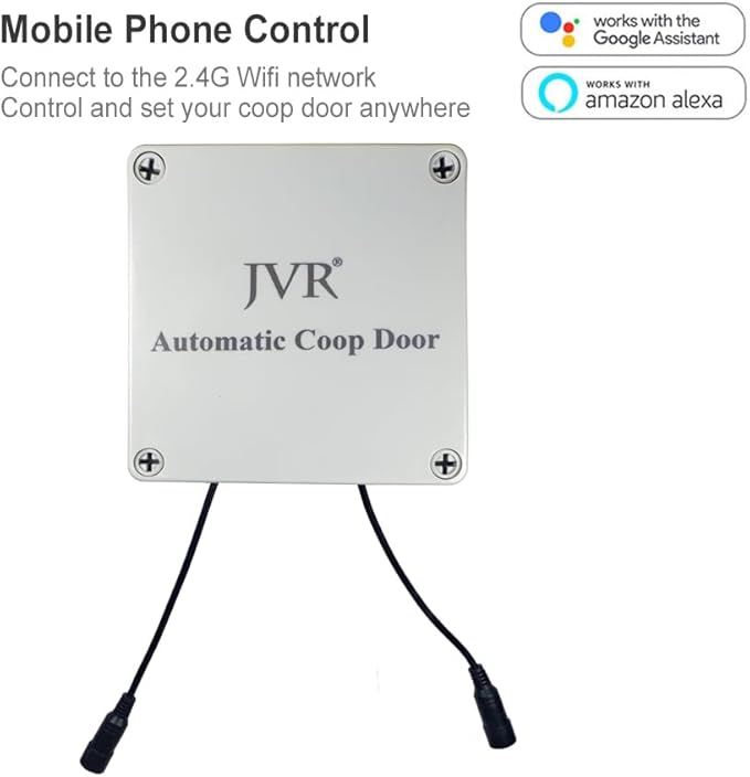 JVR Automatic Chicken Coop Smart Door Compatible with Alexa, Google Assistant, Home Assistant, Tuya - WiFi Electric Opener, Auto Sunrise/Sunset Dusk to Dawn Doors, Anti-Pinch Auto Reopen & Stop
