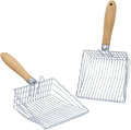 2 Pack Metal Cat Litter Scoops, Heavy-Duty Kitty Scooper with Hook, Stainless Steel Kitten Poop Lifter for Litter Box, Speed Sifter with Comfortable Beech Wood Grip