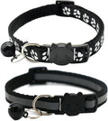 2 Pack Cat Collars Quick Release Reflective Kitten Collar with Bell & Safety Release (Black)
