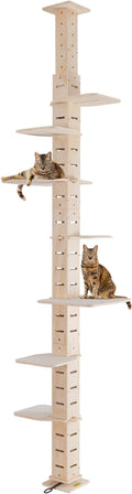 COZIWOW Floor to Ceiling Cat Tree Tower for Indoor Large Cats, 7 Tier Tall Cat Climbing Pole with Adjustable Height (98-114 inches), Modern Climbing Tower, Wood