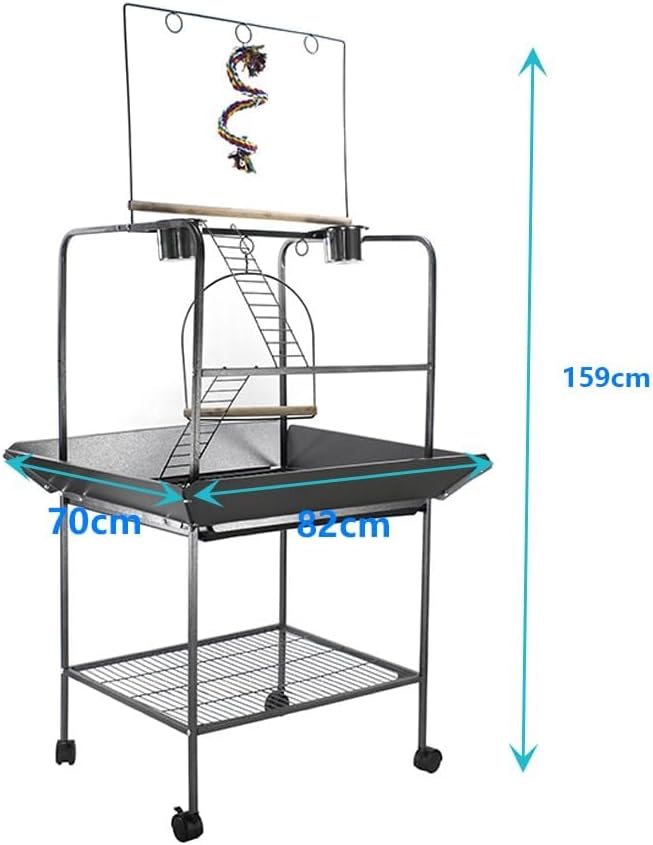 62'' Wrought Iron Birdcage with Detachable Rolling Stand & Feeder, Large Bird Cage with Secure Lock & Slide-Out Tray, Indoor Outdoor Bird Cage on Wheels,Parrot Cages for Parakeets, Pigeons, Black